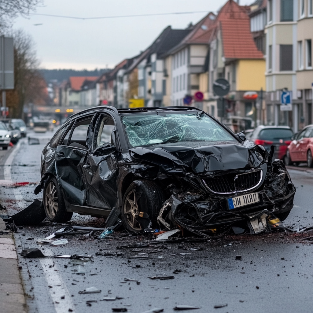Auto mit Totalschaden auf der Strasse
